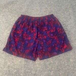 VTG 90s Nike AOP Abstract Print Shorts Red Purple Black Nylon Mesh Lined Mens XL